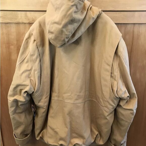 Hawx men hooded camel color work coat zip long sleeve lined pockets - Picture 3 of 12